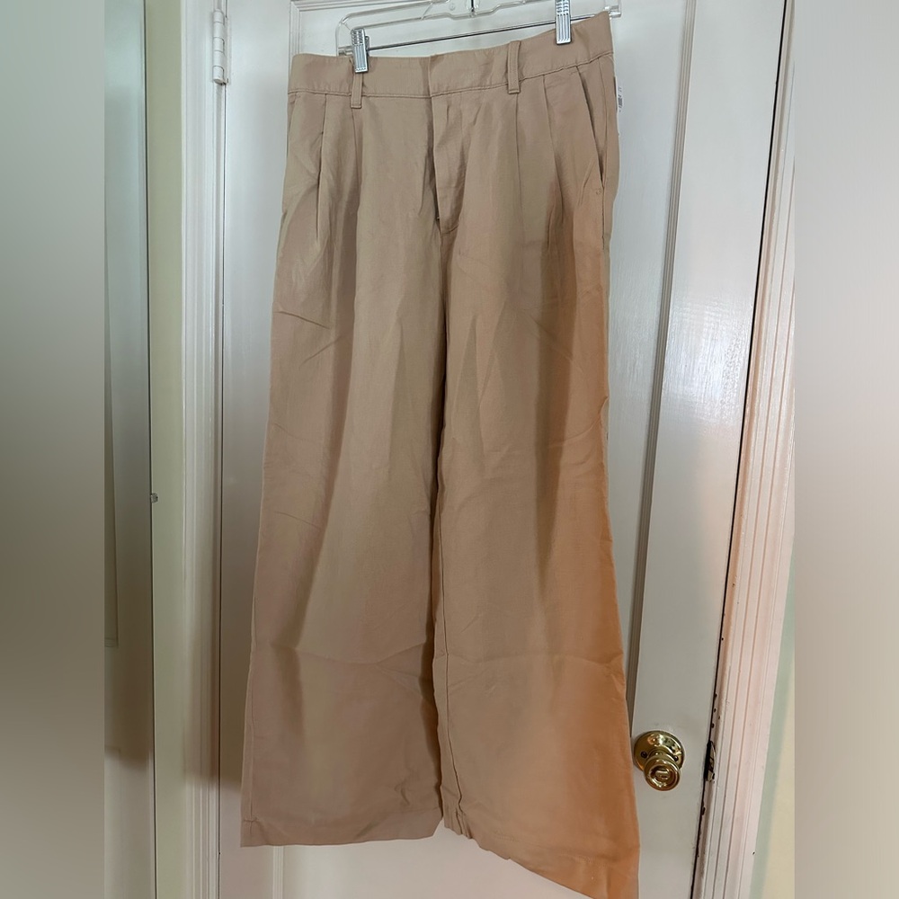 Gap wide-leg tan linen pants, size 12